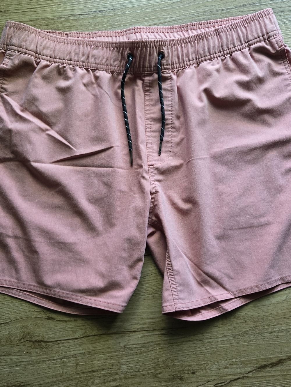 Muted Coral Elastic Waist Swim Shorts with Drawstring 34x7 In